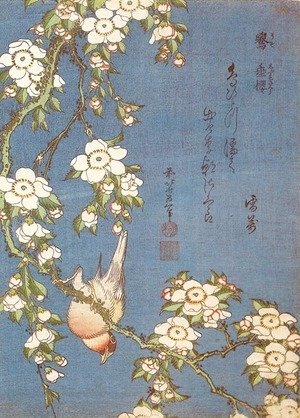 Katsushika Hokusai - Weeping Cherry and Bullfinch