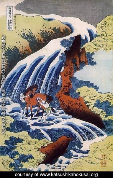 Katsushika Hokusai - The waterfall where Yoshitsune washed his horse, Yoshino, Yamato Province