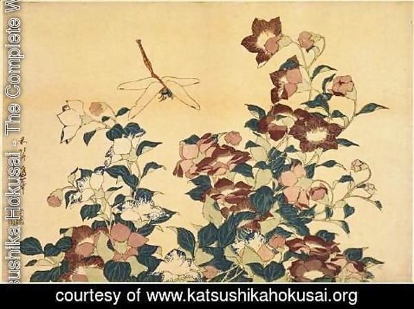 Katsushika Hokusai - Bluebells and Dragonflies