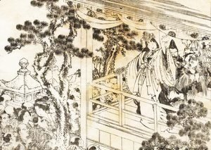 A scene of a shinto shrine dance, kagura