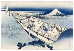Katsushika Hokusai - View of Fuji from a Boat at Ushibori