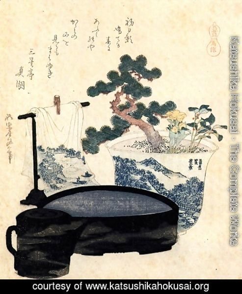 Katsushika Hokusai - A lacquered washbasin and ewer