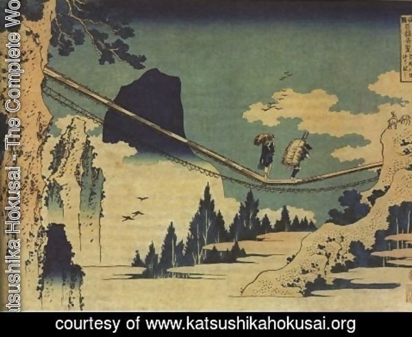 Katsushika Hokusai - The Suspension Bridge Between Hida and Etchu
