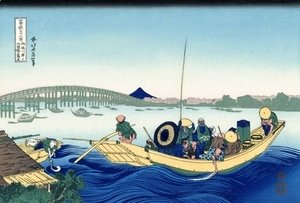 Katsushika Hokusai - Viewing the Evening Sun at Ryogoku Bridge from Onmayagashi (Onmayagashi yori Ryogokubashi no sekiyo o miru)