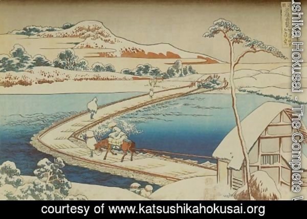 Katsushika Hokusai - View of the Old Boat-Bridge at Sano in Kozuke Province (Kozuke Sano funabashi no kozu)