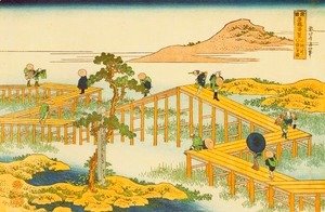 Katsushika Hokusai - Ancient View of Yatsuhashi in Mikawa Province (Mikawa no Yatsuhashi no kozu)