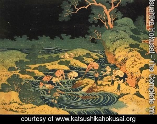 Katsushika Hokusai - Fishing by Torchlight in Kai Province (Koshu hiburi)